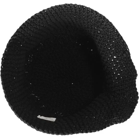 Women Winter Crochet Bucket Hat Bow Black